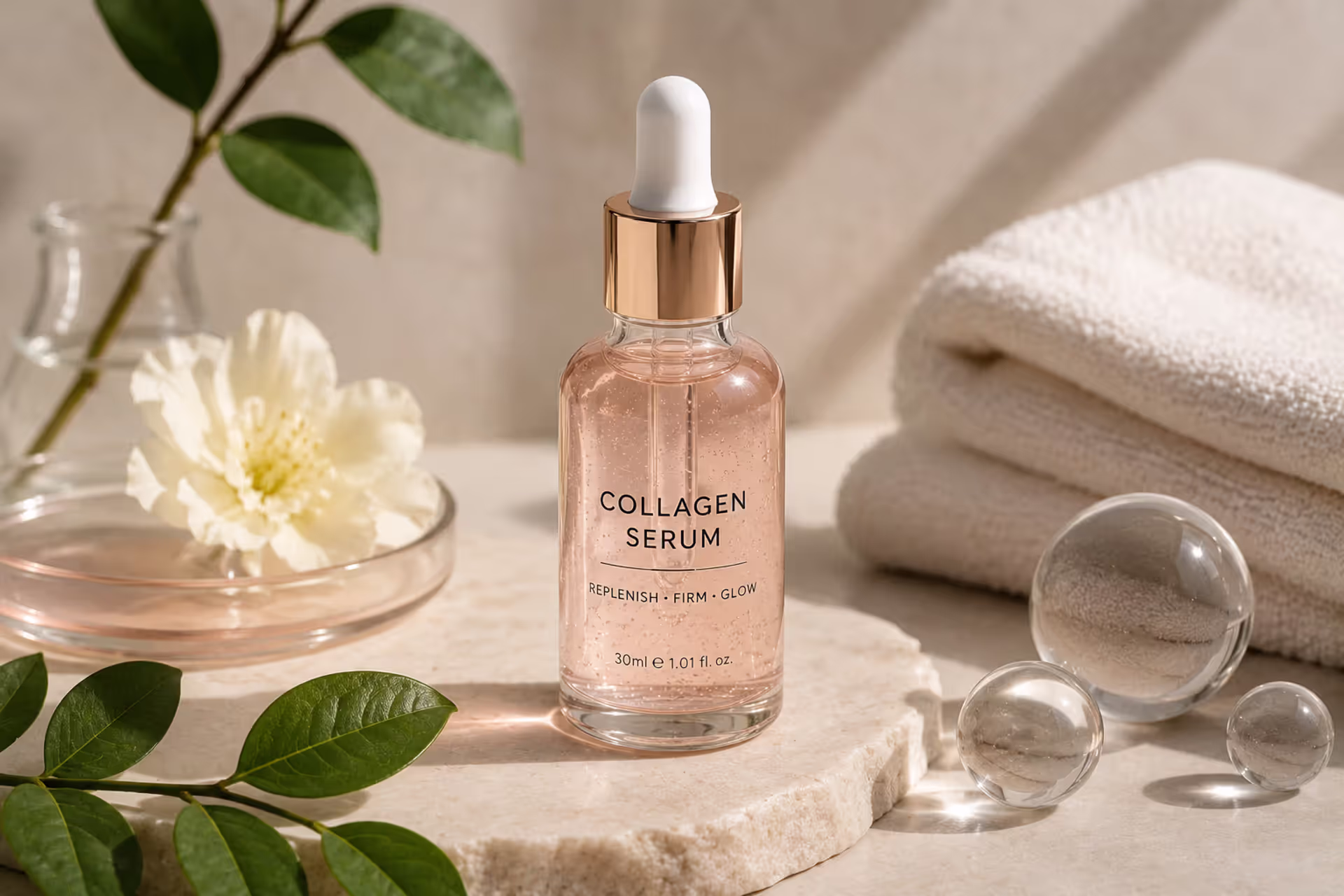 Collagen Serum with Hydrating Peptides and Luxury Skincare Aesthetic